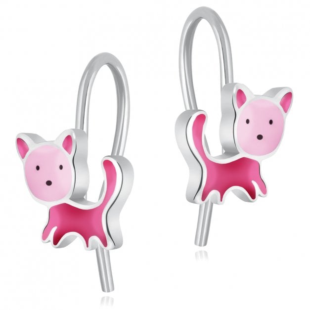 hängende Rosa Katzen Ohrringe aus 925er Silber in exklusiver Geschenkbox mit Gravur
