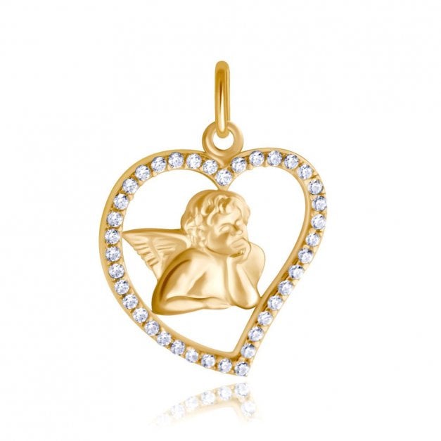 Durchbrochener Herzanhänger mit Engel aus 333er Gold in exklusiver Geschenkbox mit Gravur