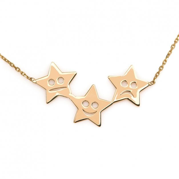 Promi Damenhalskette mit Sternanhängern aus 333er Gold in exklusiver Geschenkbox mit Gravur
