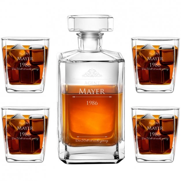 Bourbon Karaffe Set mit 4 Gläsern und Gravur für einen Beamten zum Geburtstag
