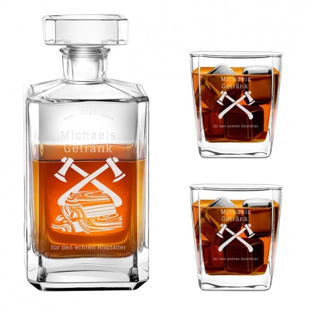 Bourbon Karaffe Set mit 2 Gläsern und Gravur für einen Naturliebhaber