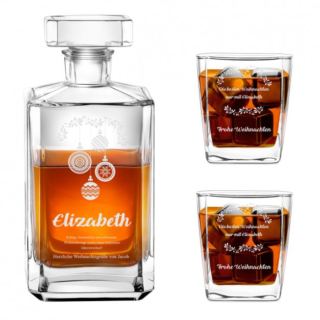 Bourbon Karaffe Set mit 2 Gläsern und Gravur für sie zum Weihnachtsfest