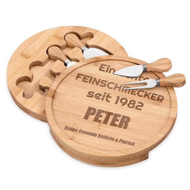 Rundes Käsebrett aus Holz mit Gravur für Ihren besten Freund zum Geburtstag
