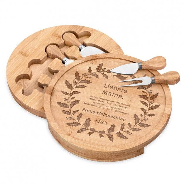 Rundes Käsebrett aus Holz mit Gravur für Ihre Mama zu Weihnachten