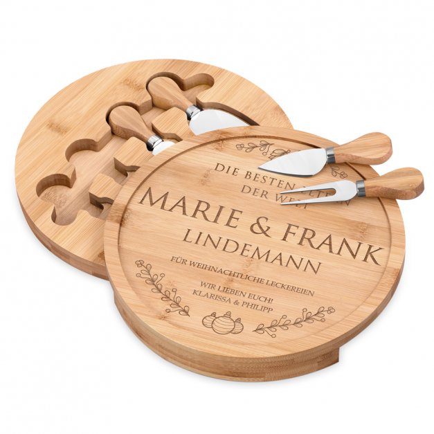 Rundes Käsebrett aus Holz mit Gravur für Ihre Eltern zu Weihnachten