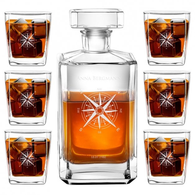 Bourbon Karaffe Set mit 6 Gläsern und Gravur für eine Abenteurerin Bergsteigerin Seglerin