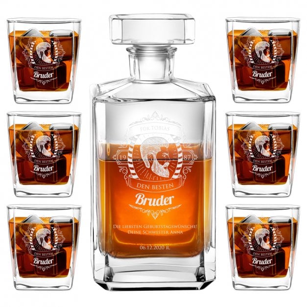 Bourbon Karaffe Set mit 6 Gläsern und Gravur für Ihren Bruder zum Geburtstag