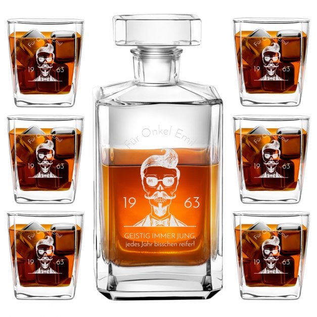Bourbon Karaffe Set mit 6 Gläsern und Gravur für Ihren Onkel zum 60. Geburtstag