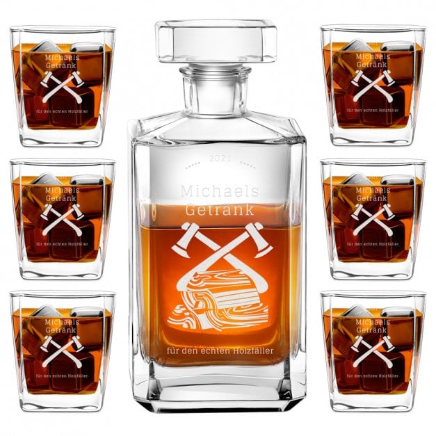 Bourbon Karaffe Set mit 6 Gläsern und Gravur für einen Naturliebhaber