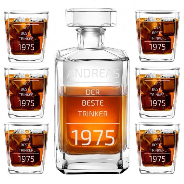 Bourbon Karaffe Set mit 6 Gläsern und Gravur für einen Sportler Whiskygenießer zum Geburtstag