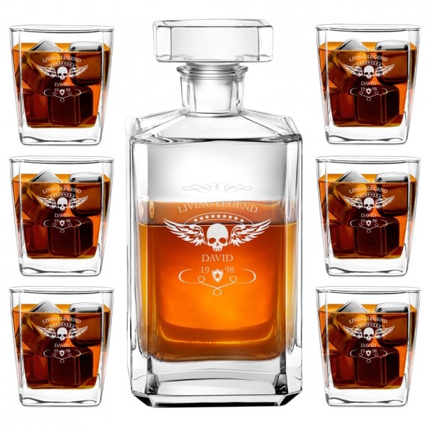 Bourbon Karaffe Set mit 6 Gläsern und Gravur für einen Motorradfahrer zum Geburtstag