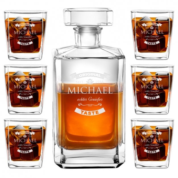 Bourbon Karaffe Set mit 6 Gläsern und Gravur für einen Whiskygenießer