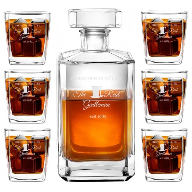 Bourbon Karaffe Set mit 6 Gläsern und Gravur für einen Gentleman zum Geburtstag