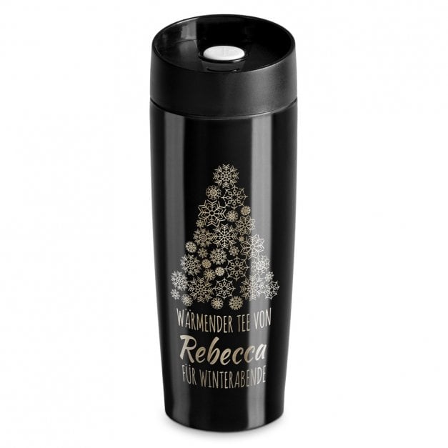 Luftdichter Thermobecher aus Edelstahl mit Gravur Schwarz für sie zu Weihnachten