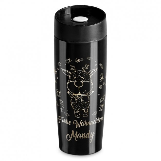 Luftdichter Thermobecher mit Gravur Schwarz für sie zum Weihnachtsfest