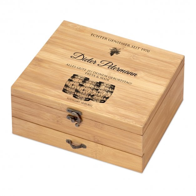 8er Weinzubehör-Set mit Schublade und Aufdruck für Ihren Freund
