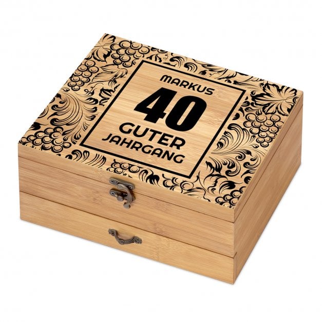 8er Weinzubehör-Set mit Schublade und Aufdruck für ihn zum 40. Geburtstag
