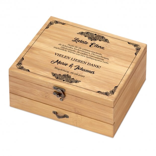 8er Weinzubehör-Set mit Schublade und Aufdruck für Ihre Eltern Schwiegereltern als Dankeschön