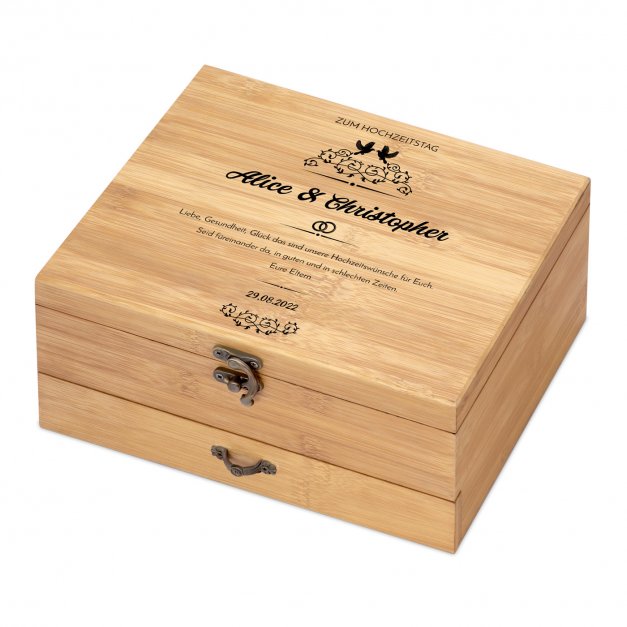 8er Weinzubehör-Set mit Schublade und Aufdruck für ein Paar zur Trauung zum Hochzeitstag
