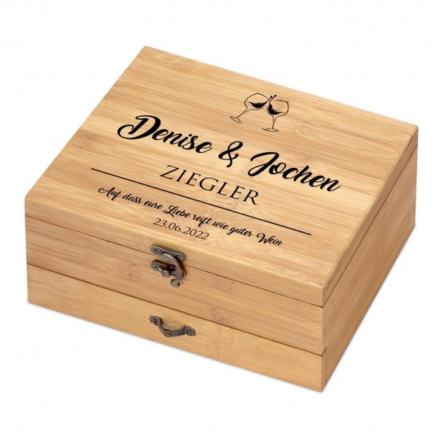 8er Weinzubehör-Set mit Schublade und Aufdruck für ein Paar zur Hochzeit zum Jahrestag