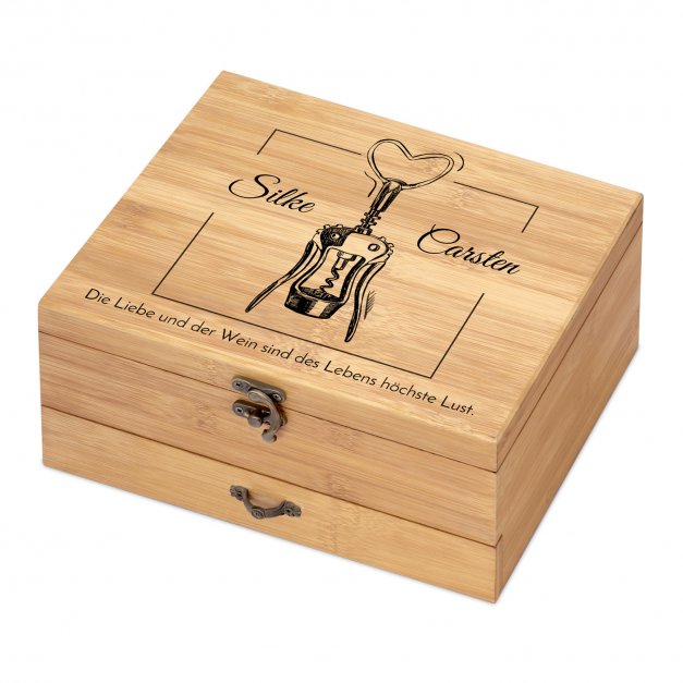 8er Weinzubehör-Set mit Schublade und Aufdruck für ein Paar zur Hochzeit zum Hochzeitstag