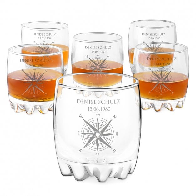 Sylvana 6er Whisky Gläser Set mit Gravur für eine Weltenbummlerin