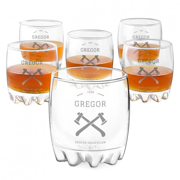 Sylvana 6er Whisky Gläser Set mit Gravur für einen Holzfäller