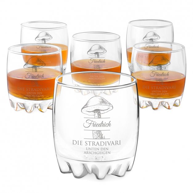 Sylvana 6er Whisky Gläser Set mit Gravur für einen Pilzsammler