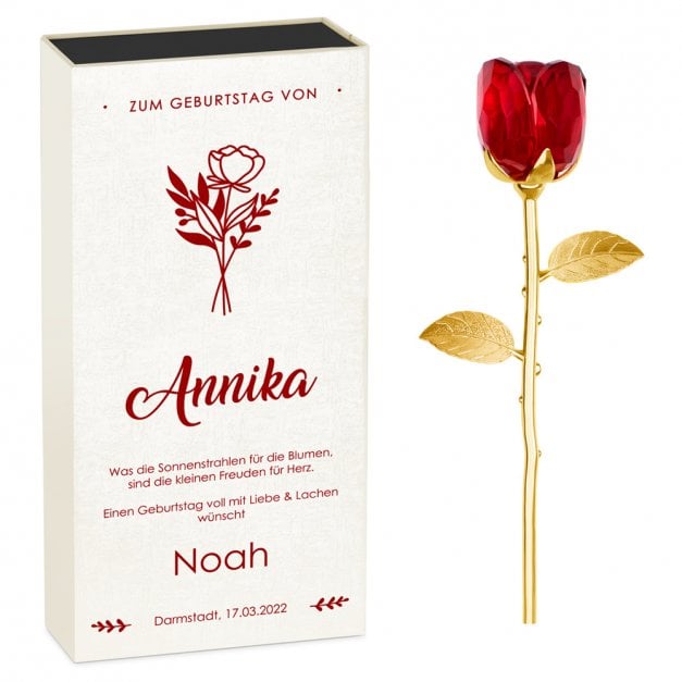 Ewige Rose aus Glas und Metall in Gechenkschatulle mit Aufdruck für sie zum Geburtstag
