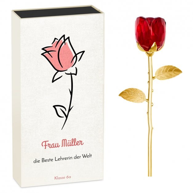 Ewige Rose aus Glas und Metall in Gechenkschatulle mit Aufdruck für Ihre Klassenlehrerin zum Lehrertag