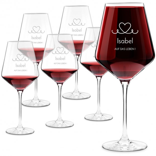 6er Avant-garde Weingläser Set mit Gravur für sie zum Valentinstag zur Junggesellinnenparty