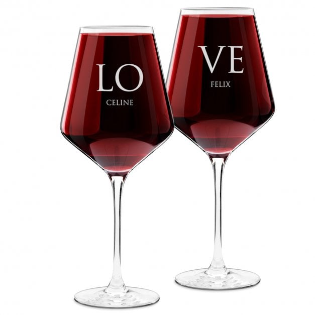 2er Avant-Garde Weingläser Set mit Gravur für ein Paar LOVE