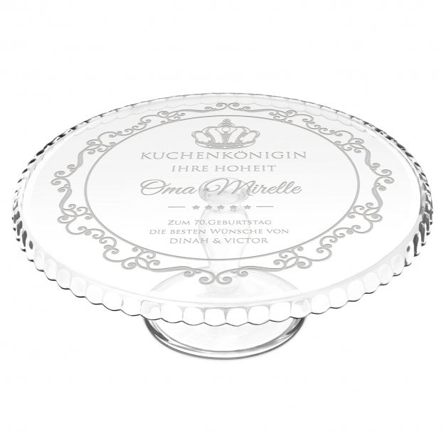 Kuchenplatte aus Glas mit Gravur für eine Großmutter