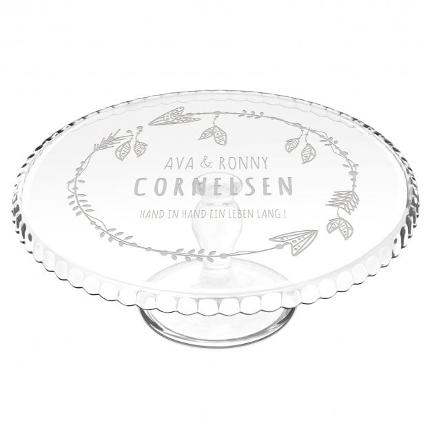 Kuchenplatte aus Glas mit Gravur für ein Paar zum Hochzeitstag