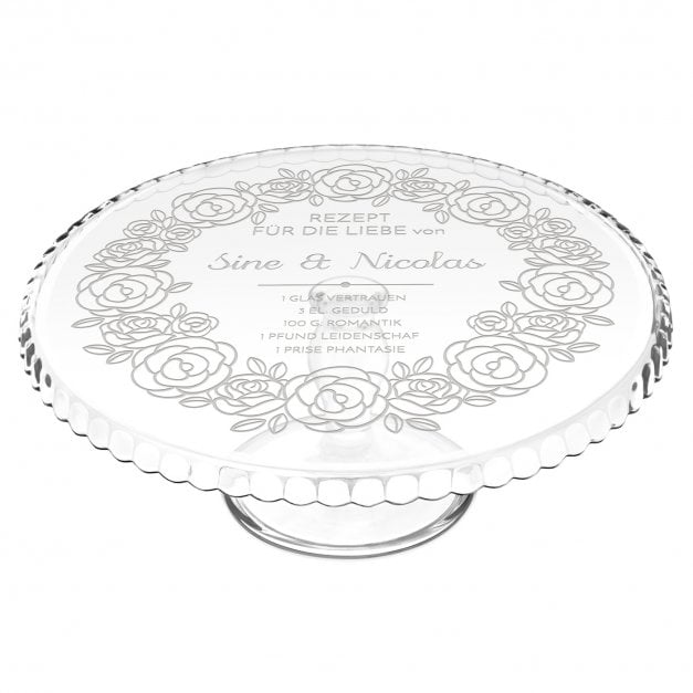 Kuchenplatte aus Glas mit Gravur für ein Paar zum Hochzeitsjubiläum