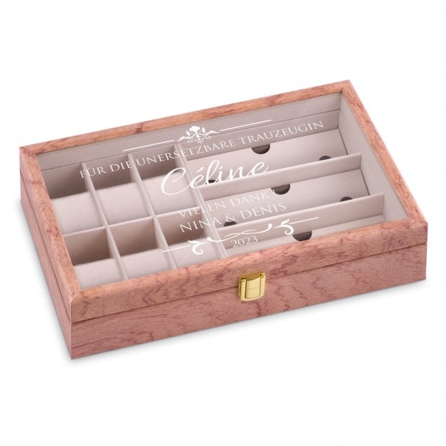 Holzschatulle für Uhren und Brillen mit Gravur für Ihre Trauzeugin als Hochzeitsdankeschön