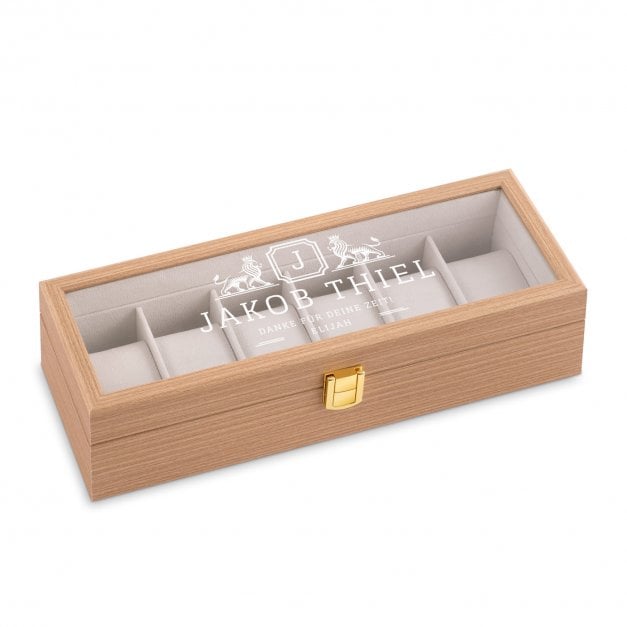 Uhrenbox aus Holz für 6 Uhren mit Gravur für ihn, Ihren Trauzeugen als Dankeschön