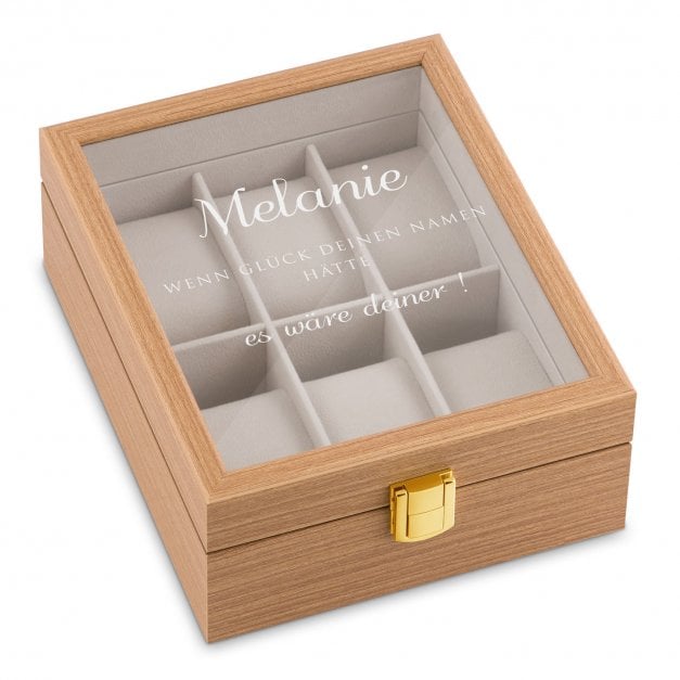 Hellbraune Uhrenbox mit Gravur für Ihre Ehefrau zum 5. Hochzeitstag