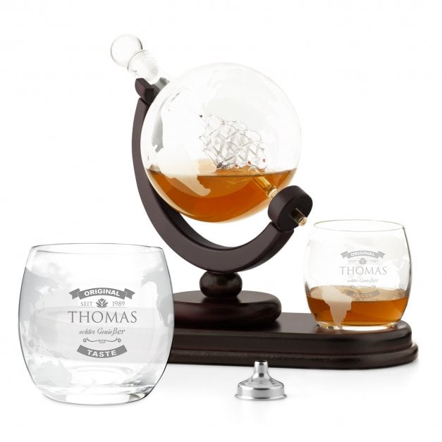 Whisky Karaffe in Globusform mit Schiff mit 2 Gläsern für einen Whiskyliebhaber zum Geburtstag