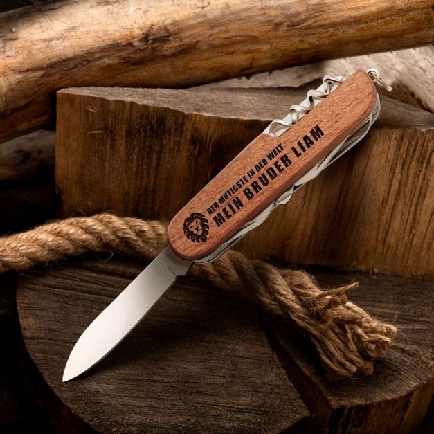 Holz Taschenmesser mit Gravur für Ihren Bruder zum Geburtstag