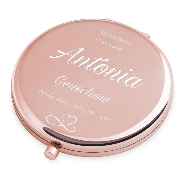 Runder Taschenspiegel mit Gravur Rosegold für Ihre Freundin zum Geburtstag