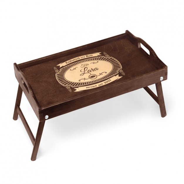 Klappbarer Tabletttisch aus Kiefernholz mit Gravur Dunkelbraun für sie zum Ehrentag Jahrestag