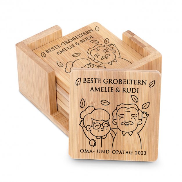 6er Holzuntersetzer-Set mit Aufdruck für Ihre Großeltern