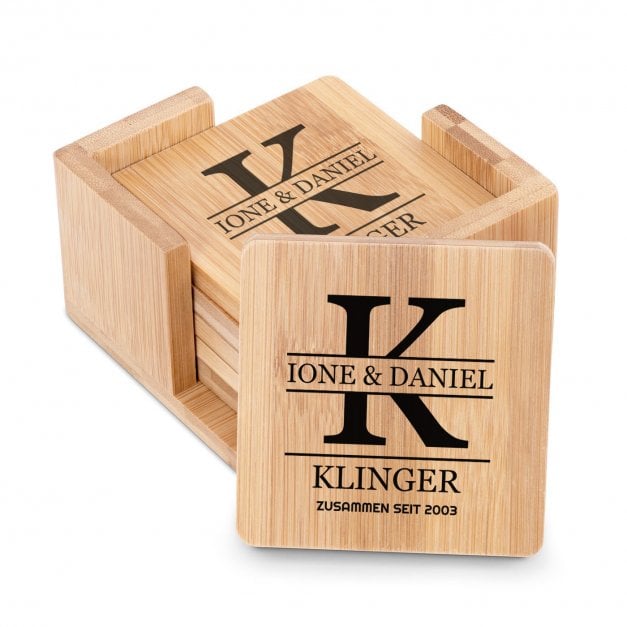 6er Holzuntersetzer-Set mit Aufdruck für ein Paar zum Jahrestag