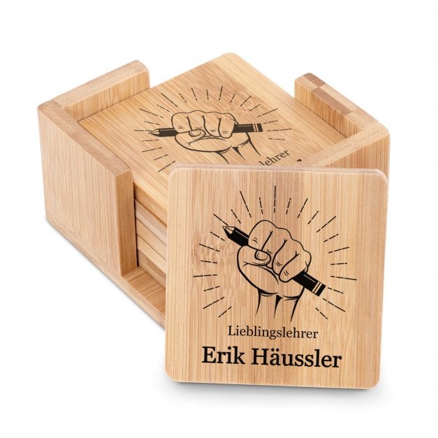 6er Holzuntersetzer-Set mit Aufdruck für Ihren Lehrer