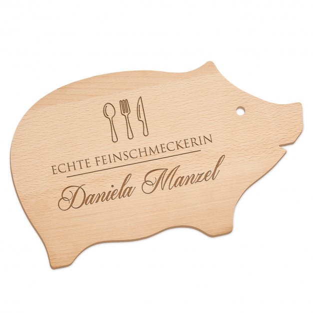 Schneidebrett Schweinchen mit Gravur für sie