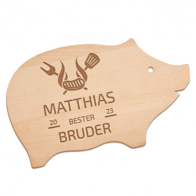 Schneidebrett Schweinchen mit Gravur für Ihren Bruder zum Geburtstag
