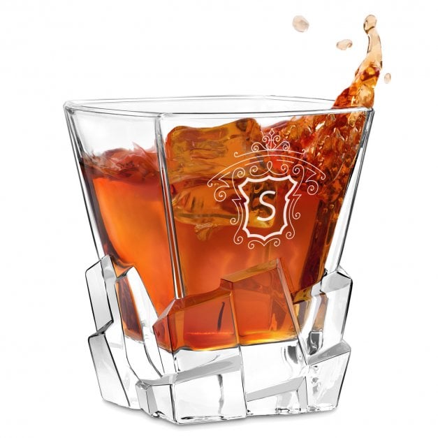 Ice Blink Whisky Glas mit Gravur mit eingravierter Initiale für einen Gentleman