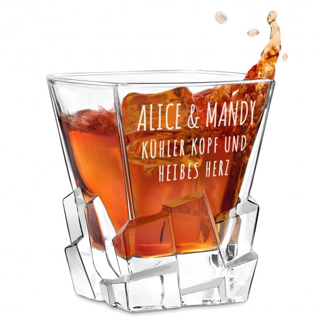 Ice Blink Whisky Glas mit Gravur für ein Brautpaar, Ehepaar zur Einweihungsparty