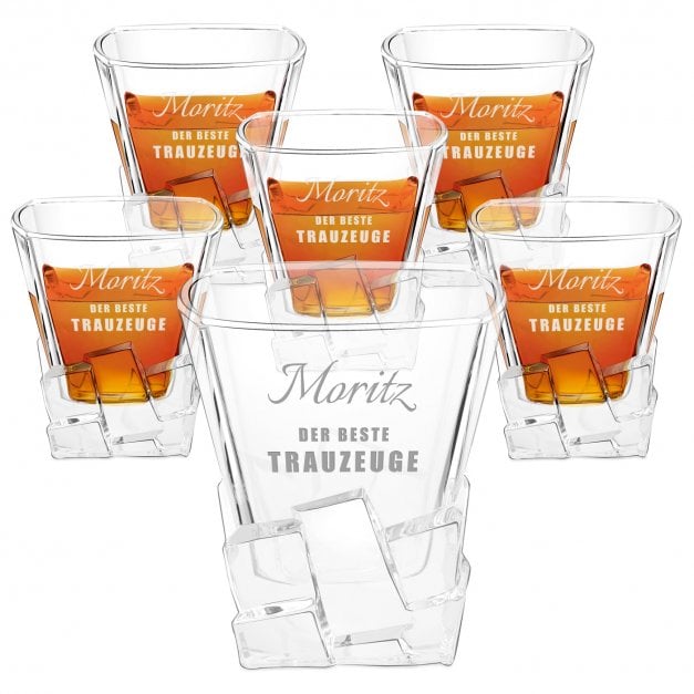 Ice Blink 6er Whisky Gläser Set mit Gravur für Ihren Trauzeugen als Danksagung